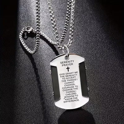 Stainless Steel Serenity Prayer Cross Pendant Necklace