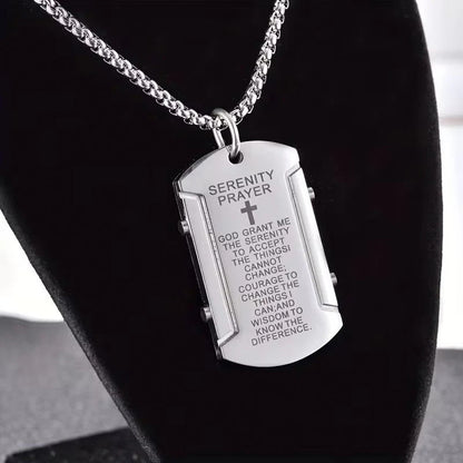 Stainless Steel Serenity Prayer Cross Pendant Necklace