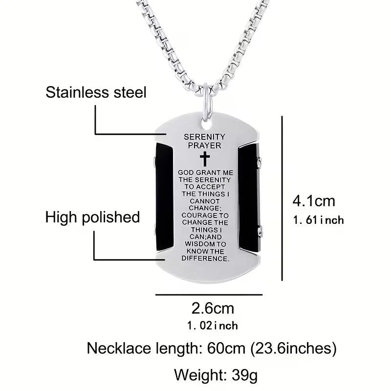Stainless Steel Serenity Prayer Cross Pendant Necklace