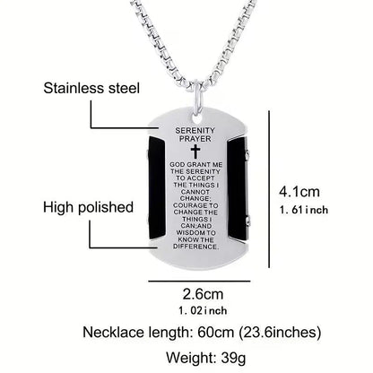 Stainless Steel Serenity Prayer Cross Pendant Necklace